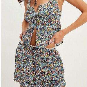 Free People Ellia Floral skorts tank set 2 piece